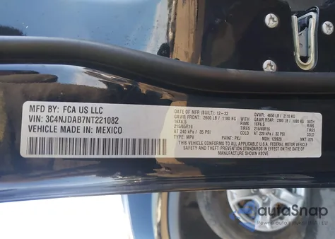 2022 Jeep Compass Sport 4X4 из США, поврежденный, VIN 3C4NJDAB7NT221082